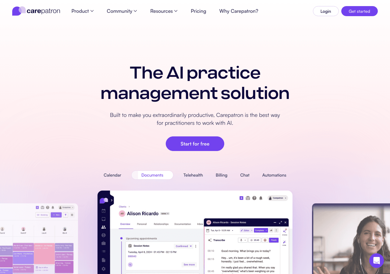 Carepatron Conversational AI showing Conversational AI - Empowering healthcare professionals