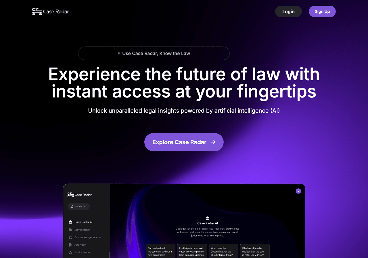 Case Radar Conversational AI showing Conversational AI - Uncover insights, solve cases.