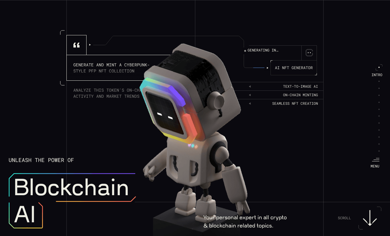 ChainGPT Conversational AI showing Conversational AI - The most advanced AI infrastructure for Web3 and crypto innovation