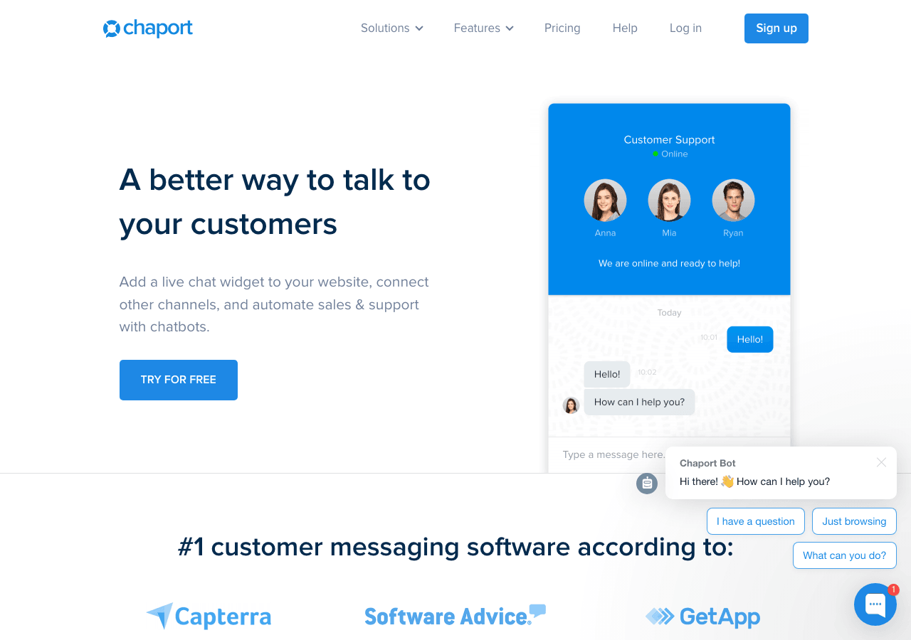 Chaport Conversational AI showing Conversational AI - Live chat for website and messenger