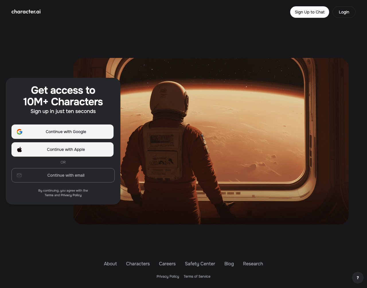 Character.AI Conversational AI showing Conversational AI - Connect. Create. Explore. Imagine with AI.