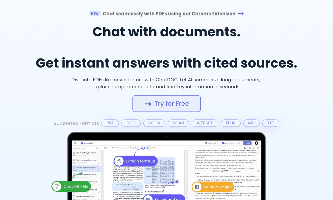 ChatDOC Conversational AI showing Conversational AI - AI Chat with PDF Documents