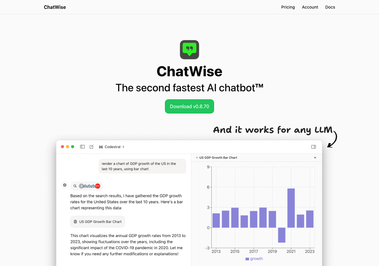 ChatWise Conversational AI showing Conversational AI - The fastest AI chatbot for ChatGPT, DeepSeek, Claude, Gemini, and more