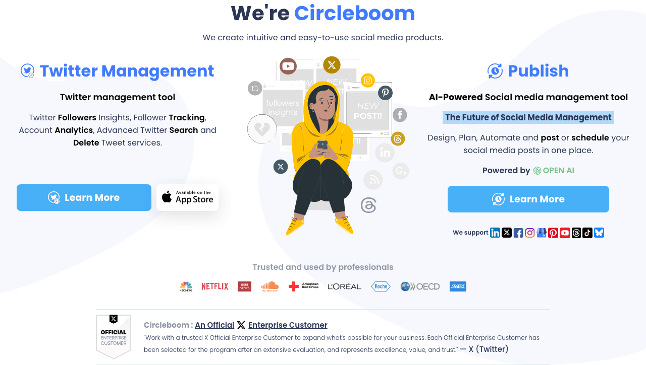 Circleboom Marketing Automation showing Marketing Automation - Manage all your social media in one place.