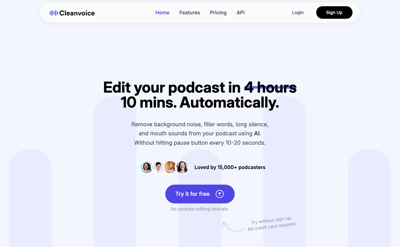 Cleanvoice AI Audio Editing showing Audio Editing - Transforming audio into crystal-clear text