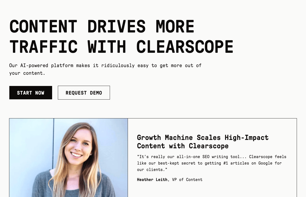 Clearscope Writing & Translation showing Writing & Translation - Get Discovered on Google, ChatGPT, and Beyond