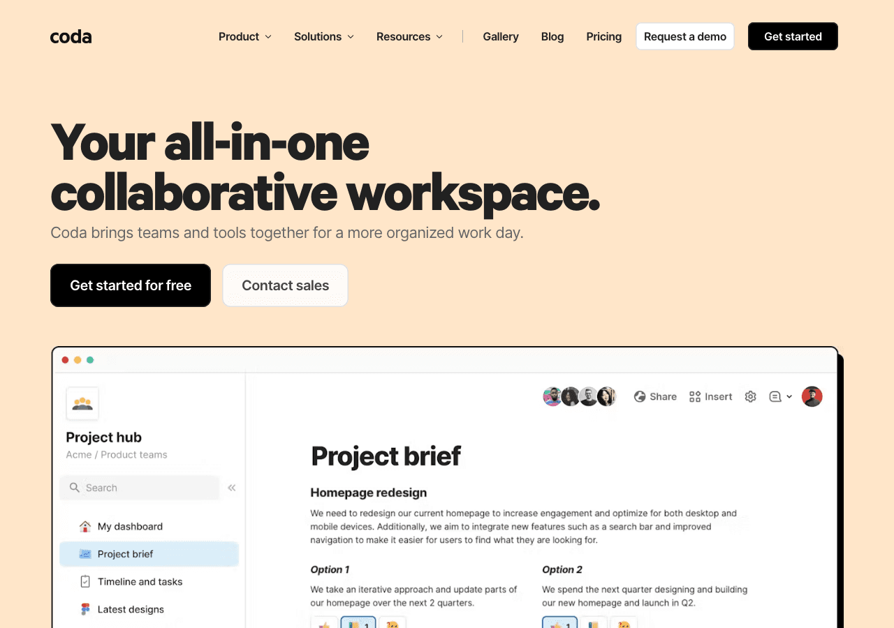 Coda Productivity & Collaboration showing collaborative workspace - Make a doc as powerful as an app
