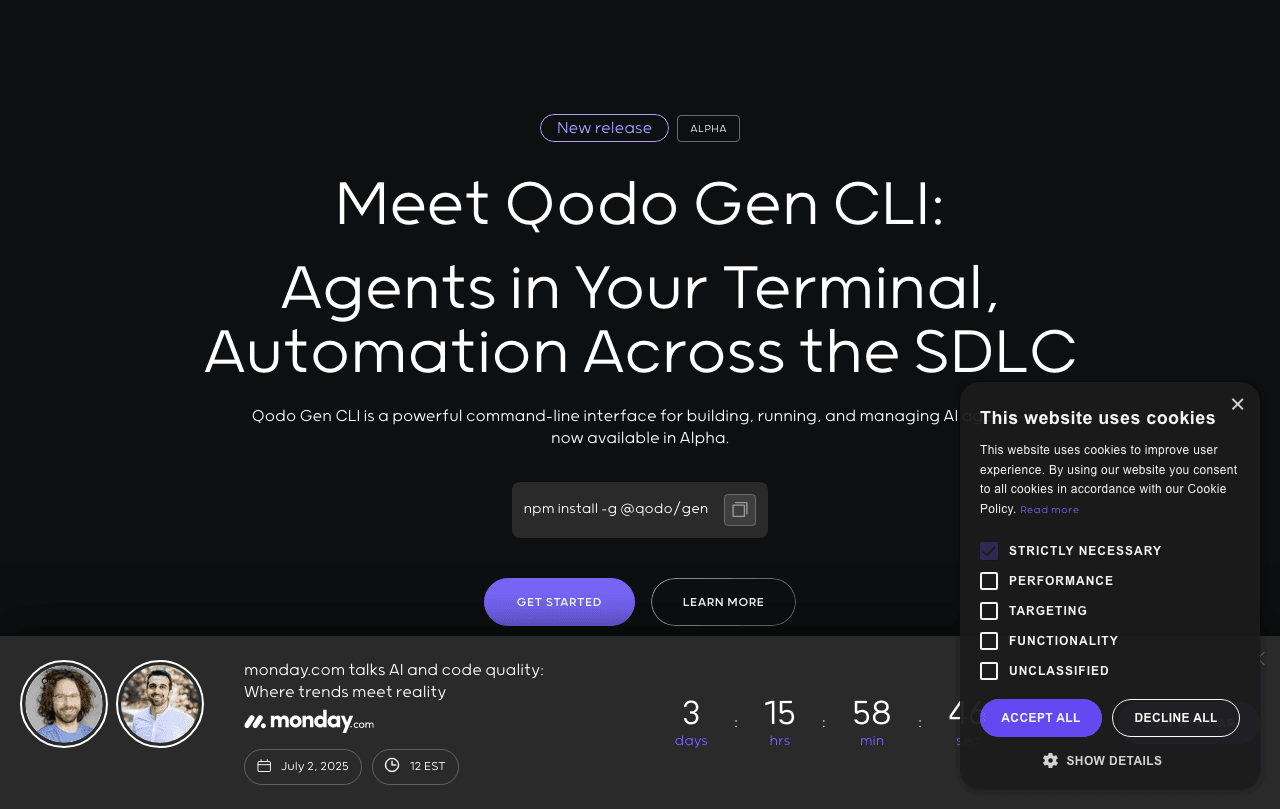 Qodo Code Assistance showing Code Assistance - AI-powered code integrity for the full development lifecycle