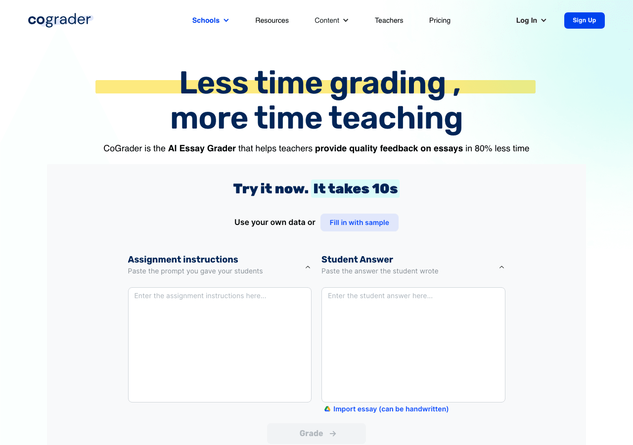 CoGrader Writing & Translation showing Writing & Translation - Automated Essay Grading Made Easy