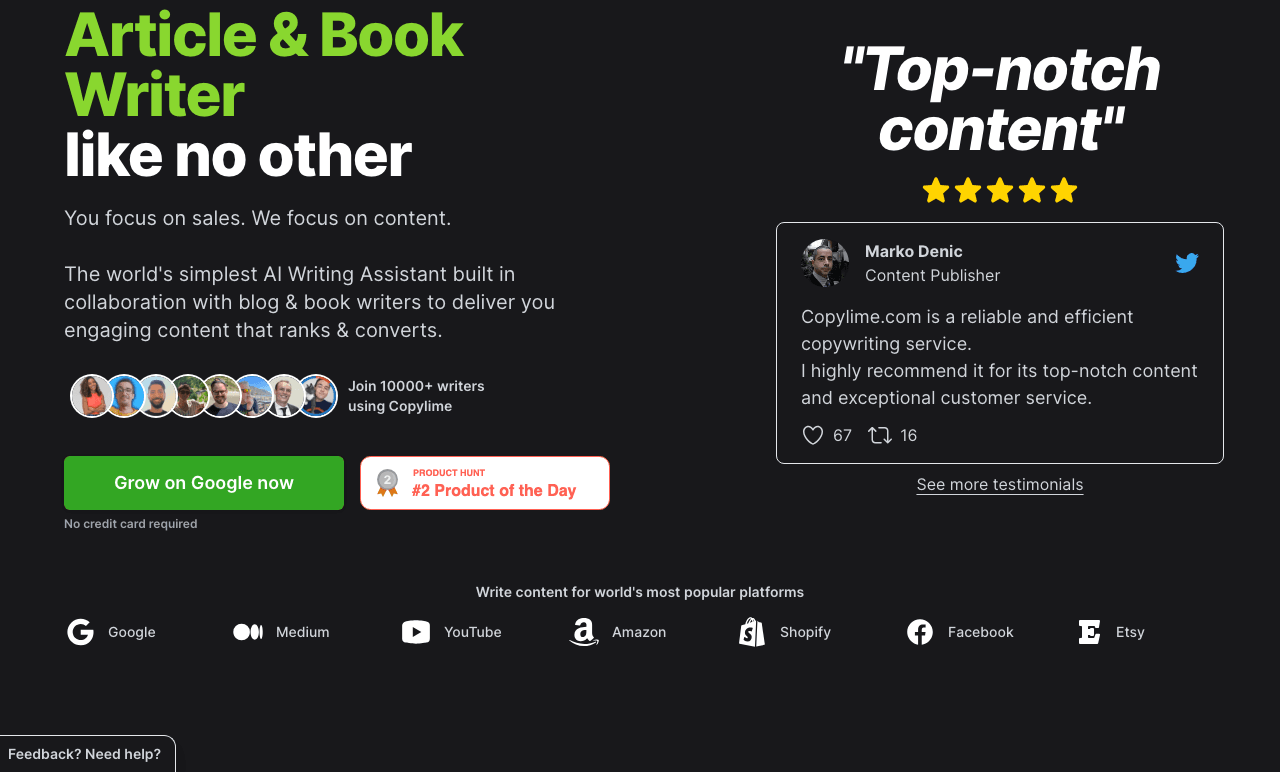 Copylime Writing & Translation showing Writing & Translation - Write articles from a keyword