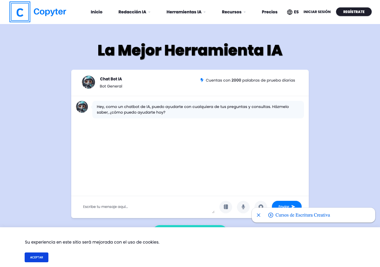 Copyter IA Writing & Translation showing Writing & Translation - Crea y publica contenido con IA: texto, imagenes, audio y co