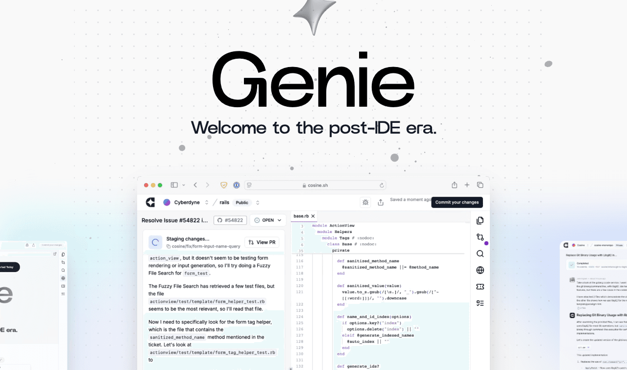 Cosine AI Code Assistance showing ai software engineer - Self-sufficient agentic AI software engineer