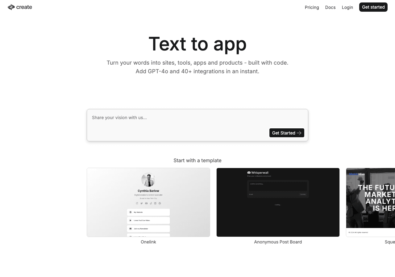 Anything Code Assistance showing Code Assistance - Turn your words into mobile apps, sites, tools, and products