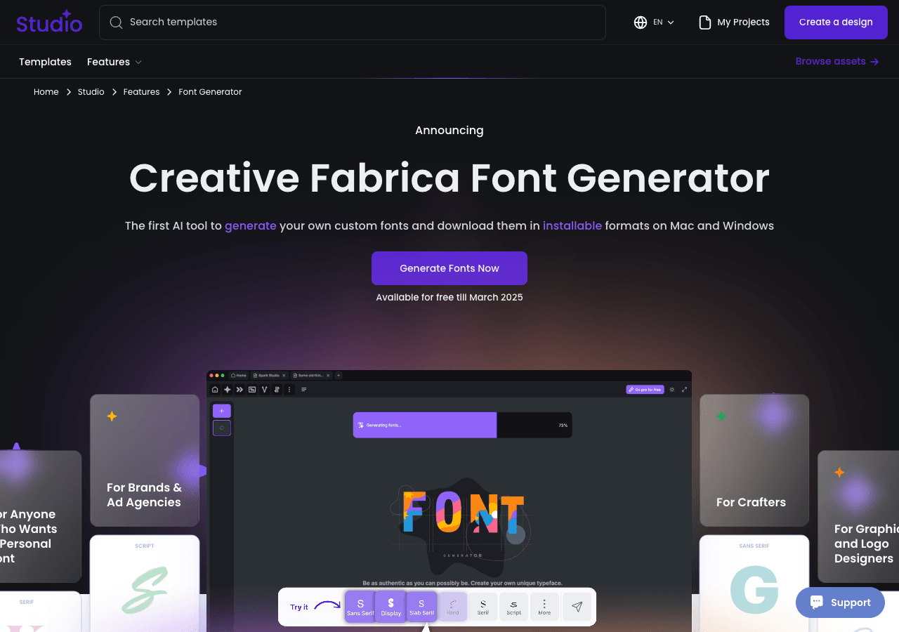 Creative Fabrica Font Generator Design showing Design - Design custom fonts in seconds with AI-powered creativity