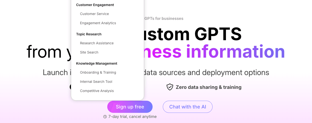 CustomGPT.ai Conversational AI showing Conversational AI - Create Custom AI Chatbots From Your Business Data in Minutes