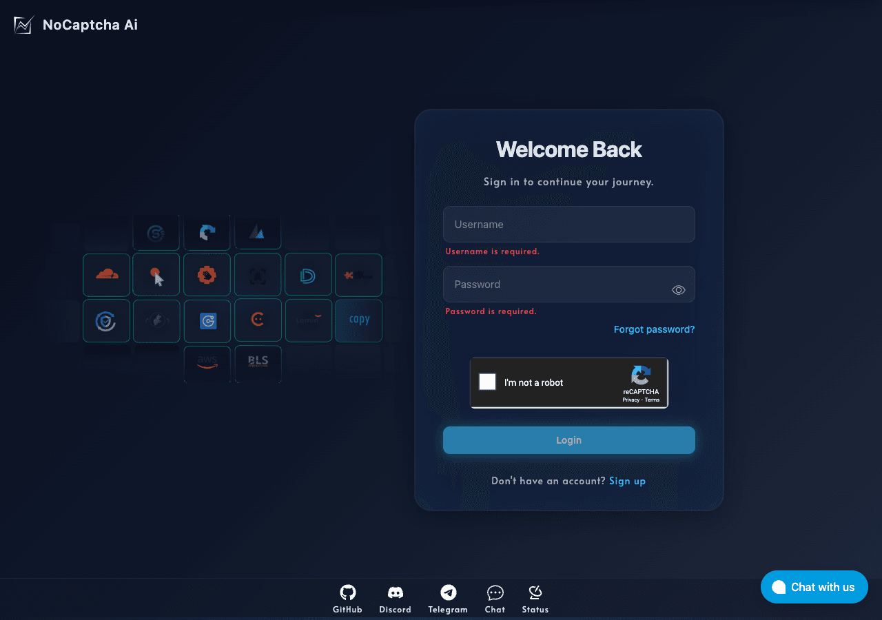 noCaptcha Ai AI Agents showing captcha solver - Fastest AI CAPTCHA Solver – Bypass reCAPTCHA, hCaptcha & More