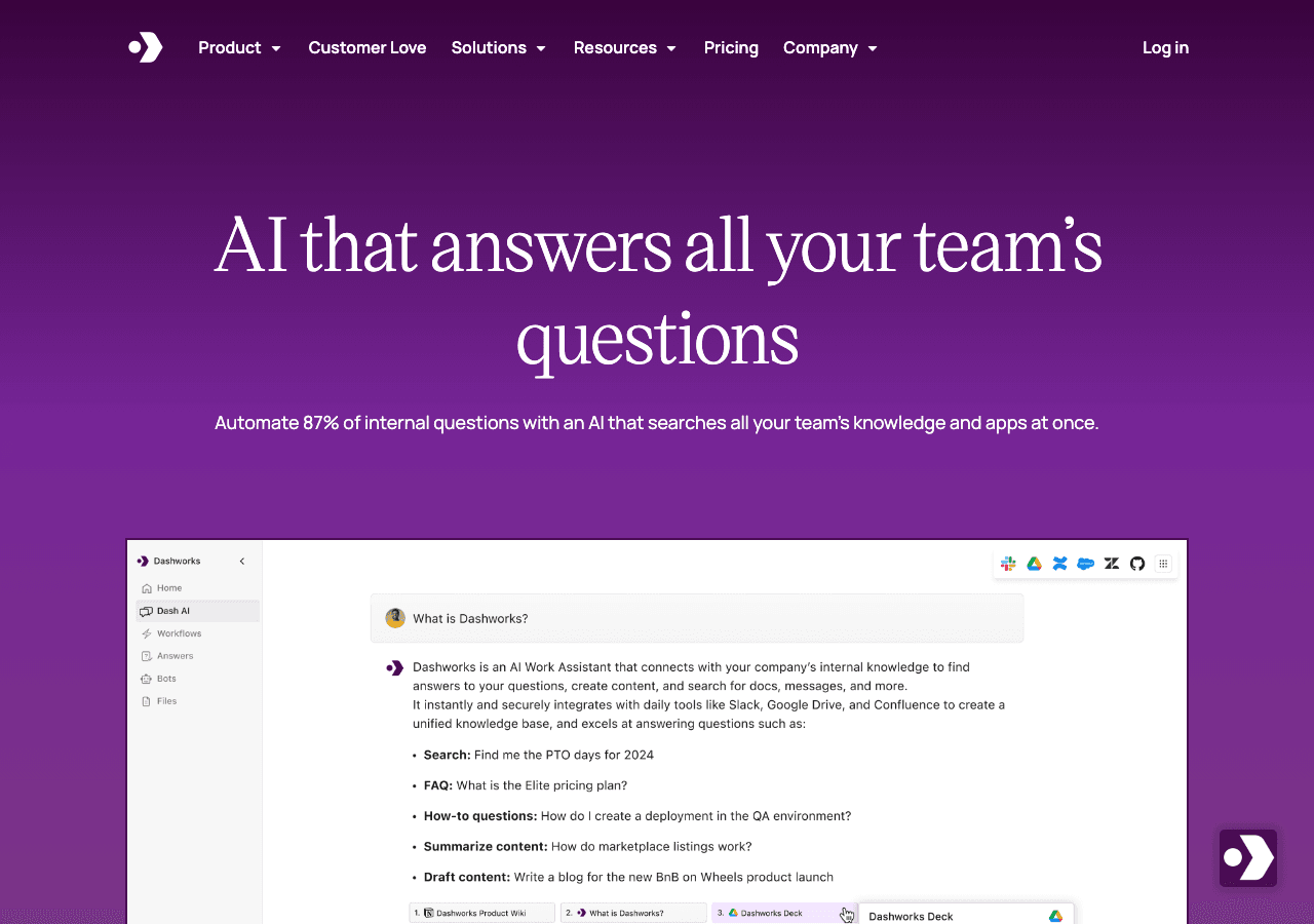 Dashworks Search & Discovery showing Search & Discovery - AI that answers all your team’s questions