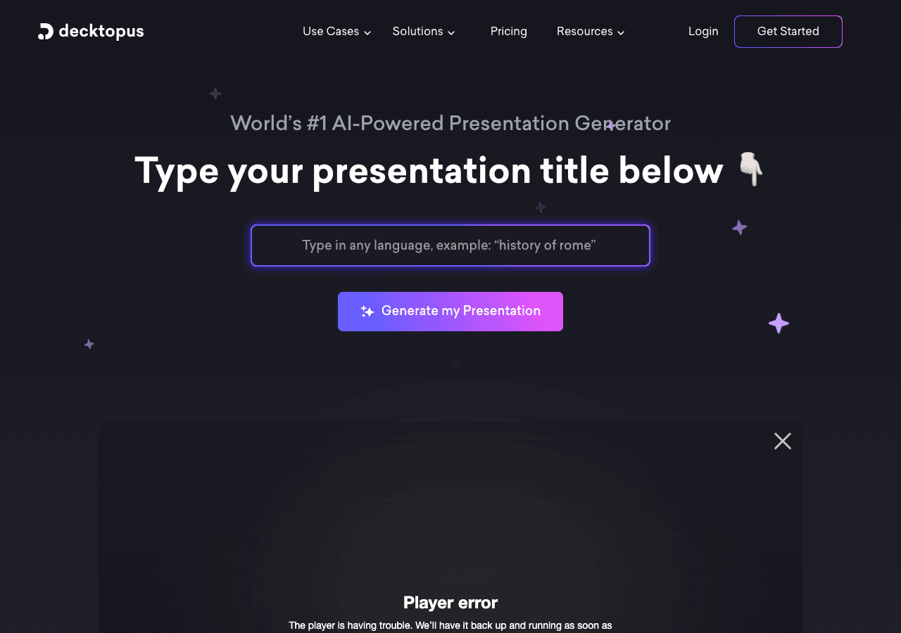 Decktopus Design showing Design - Create presentations in minutes, not hours