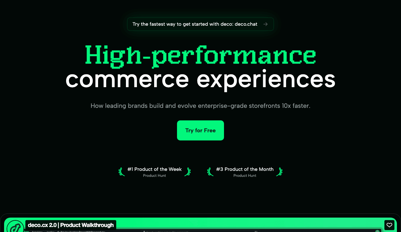 deco.cx Design showing Design - Build high-performance storefronts with AI assistance