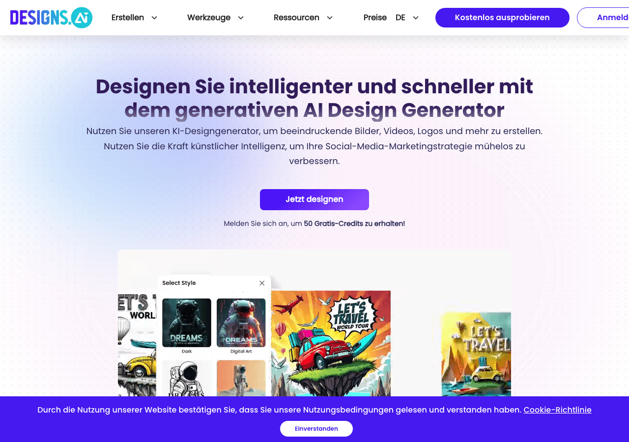 Designs.ai Design showing Design - Unleash your creativity with AI