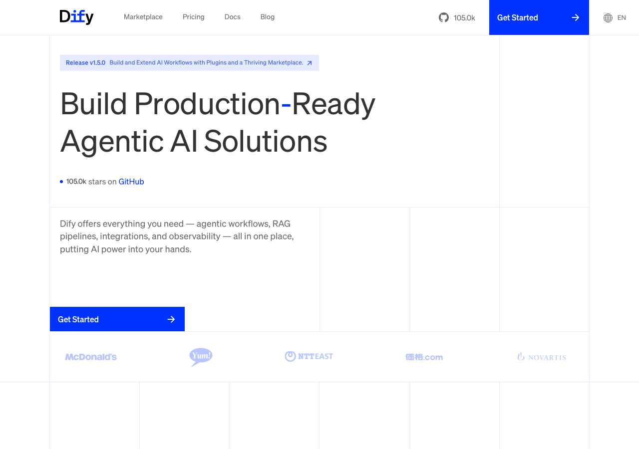 Dify.AI Conversational AI showing Conversational AI - Leading Agentic Workflow Builder