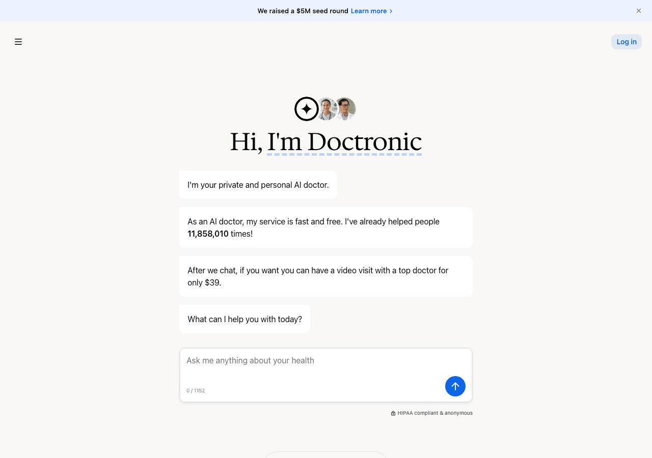 Doctronic Conversational AI showing Conversational AI - AI-powered medical documentation for better care
