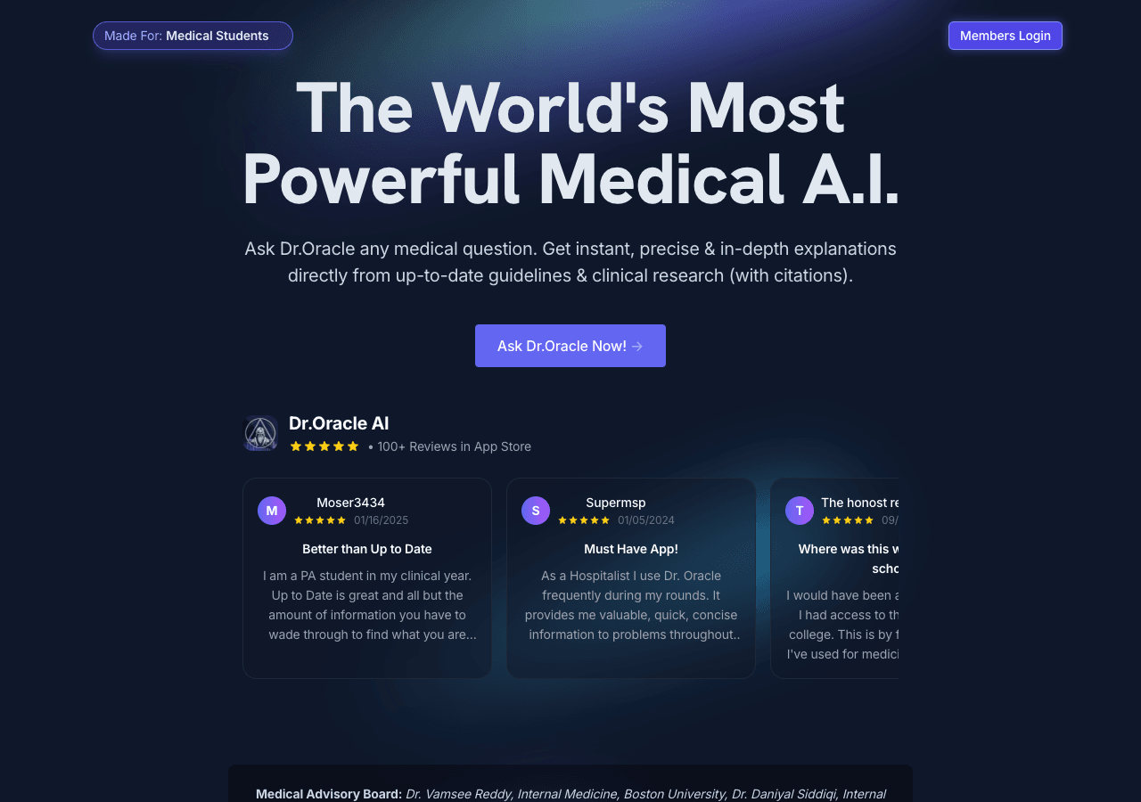 Dr.Oracle Conversational AI showing Conversational AI - The world’s most powerful Medical AI Assistant