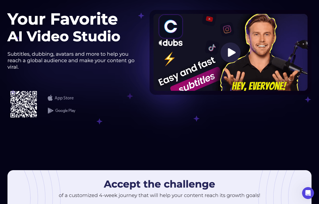 Dubs.io Video Editing showing Video Editing - Global video editing made simple: AI captions, dubbing, and accessibility for e