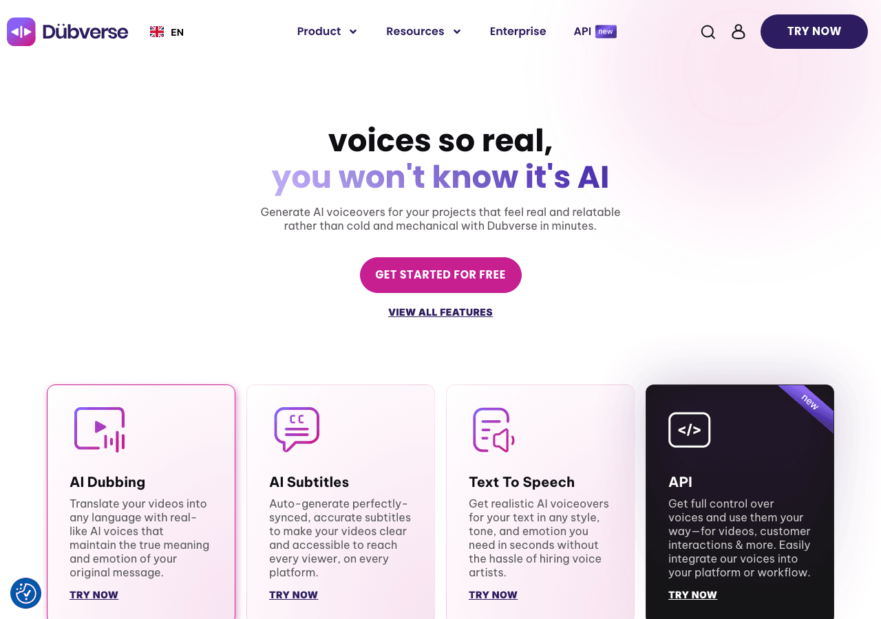 Dubverse Writing & Translation showing Writing & Translation - Effortless AI dubbing, subtitles & translation for global vide