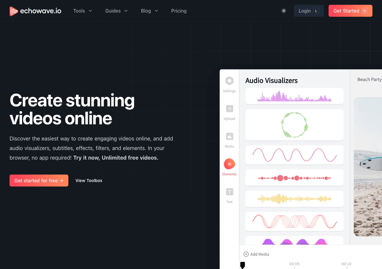EchoWave Video Editing showing audio processing - Easily create and share stunning audio and video content online.