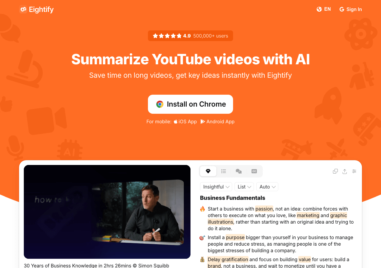Eightify Productivity & Collaboration showing Productivity & Collaboration - AI YouTube video summarizer