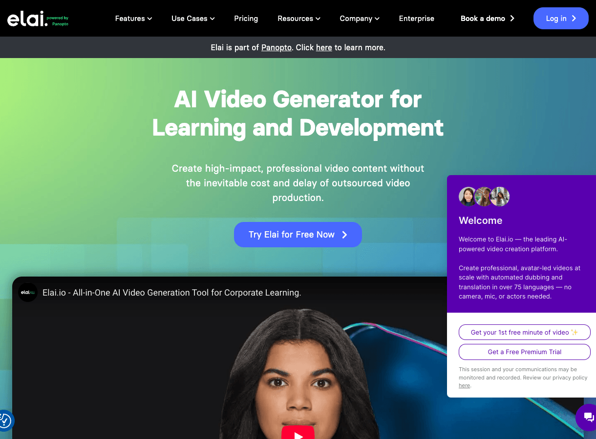 Elai.io Video Generation showing Video Generation - Create videos with AI avatars from just text—fast, scalable, and multilin