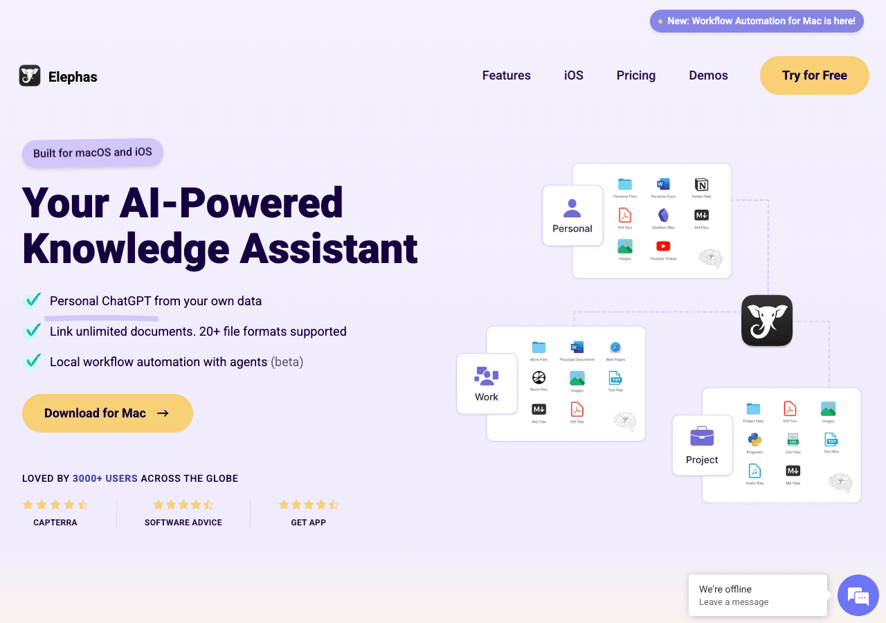 Elephas Conversational AI showing Conversational AI - Your Personal AI Knowledge Assistant for Mac and iPhone