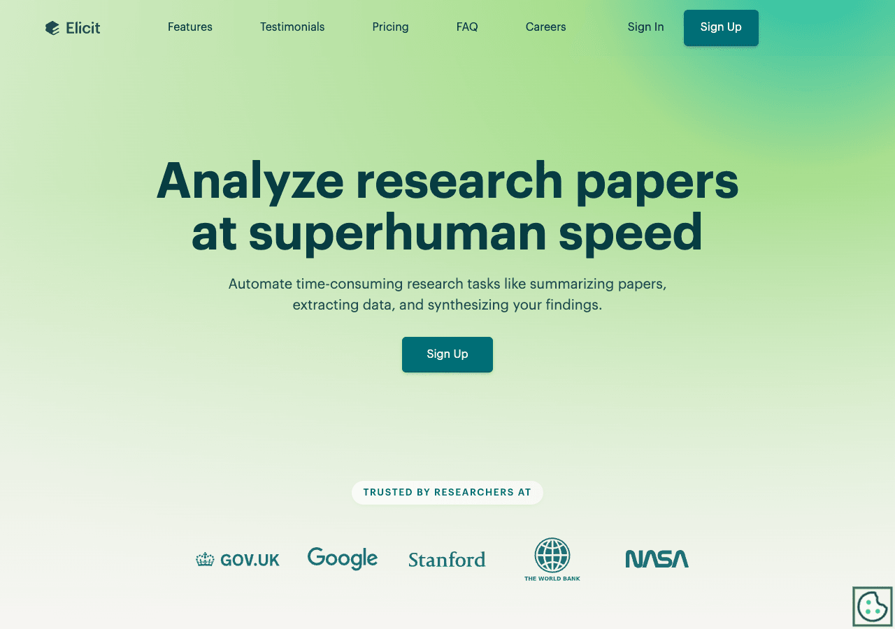 Elicit Scientific Research showing Scientific Research - AI for scientific research