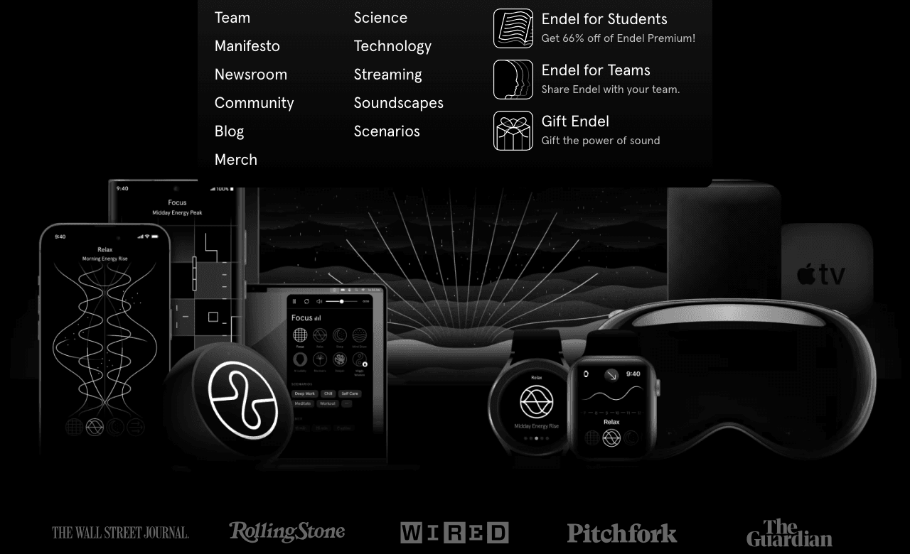Endel Audio Generation showing Audio Generation - Personalized, Adaptive Soundscapes for Focus, Relaxation, and Sleep