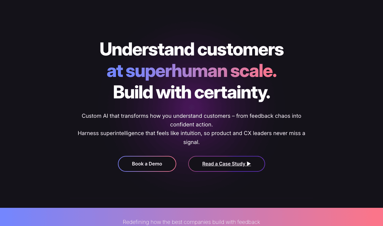 Enterpret Conversational AI showing Conversational AI - Turn customer feedback into product decisions