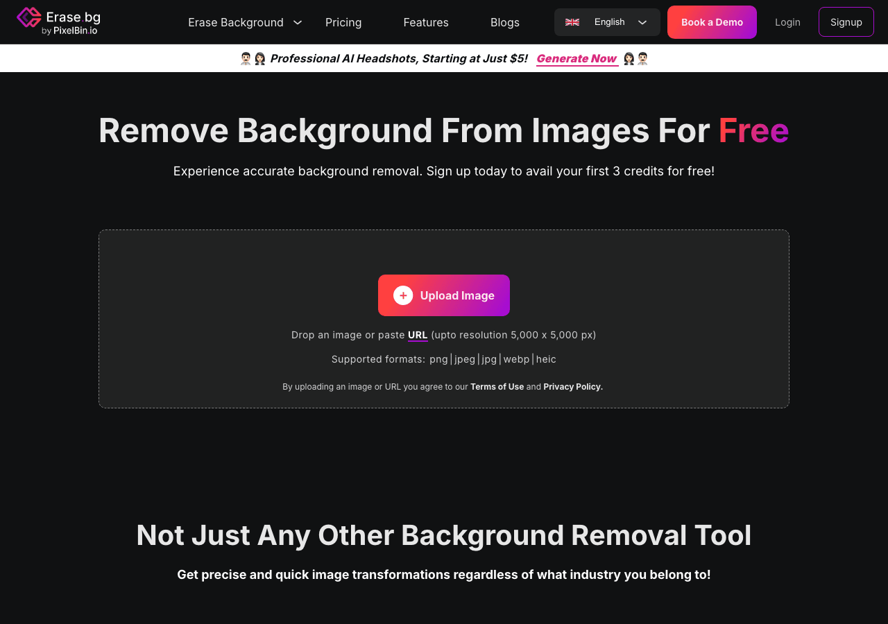 Erase.bg Design showing Design - Automatically remove backgrounds in 5 seconds