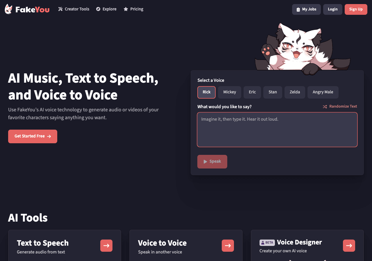 FakeYou Audio Generation showing Audio Generation - Create fictional identities effortlessly!