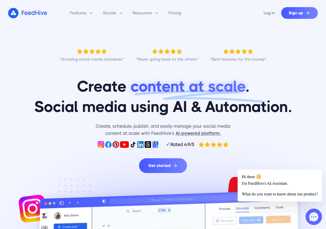 FeedHive Marketing Automation showing Marketing Automation - Create content at scale with AI-powered social media automation