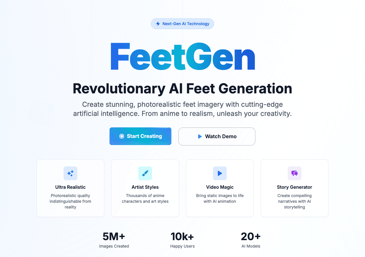 FeetGen Image Generation showing Image Generation - AI-generated feet images and videos, from a text prompt