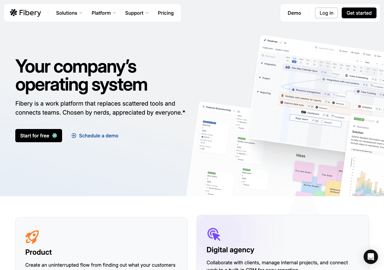 Fibery Productivity & Collaboration showing Productivity & Collaboration - Your company's operating system