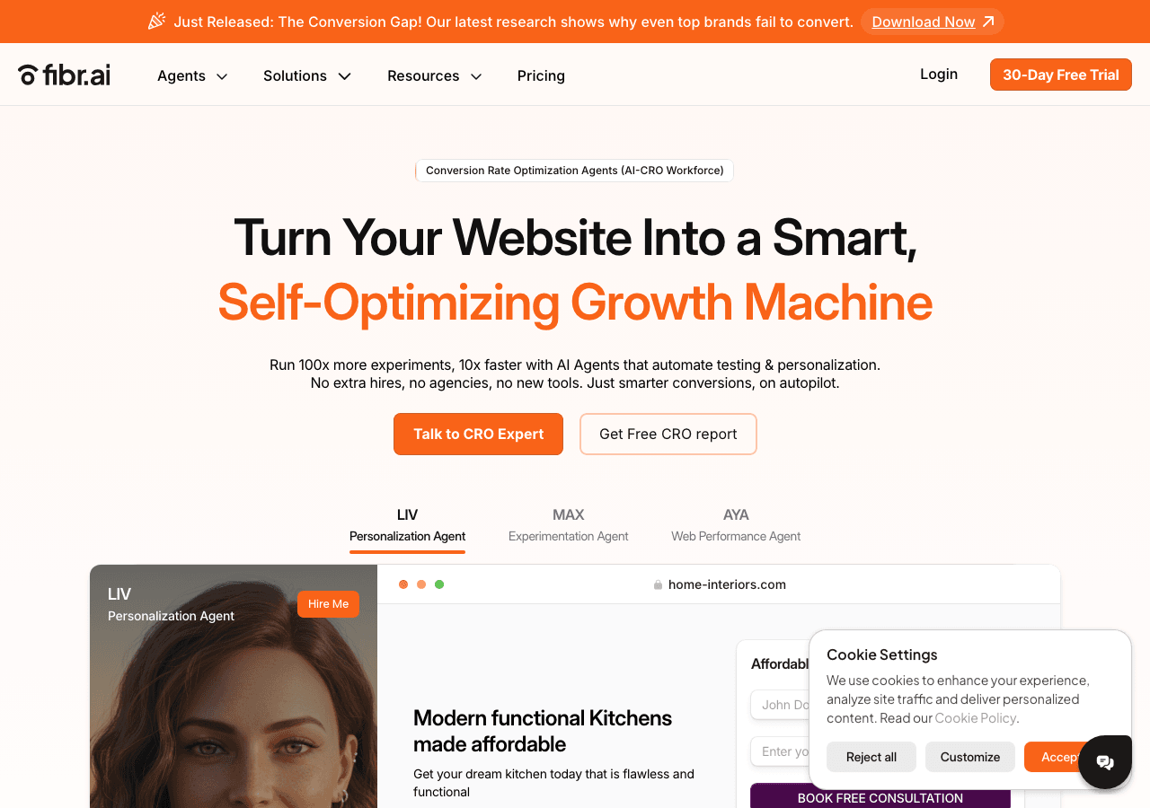 Fibr AI Marketing Automation showing Marketing Automation - Turn your URLs into intelligent, adaptive experiences