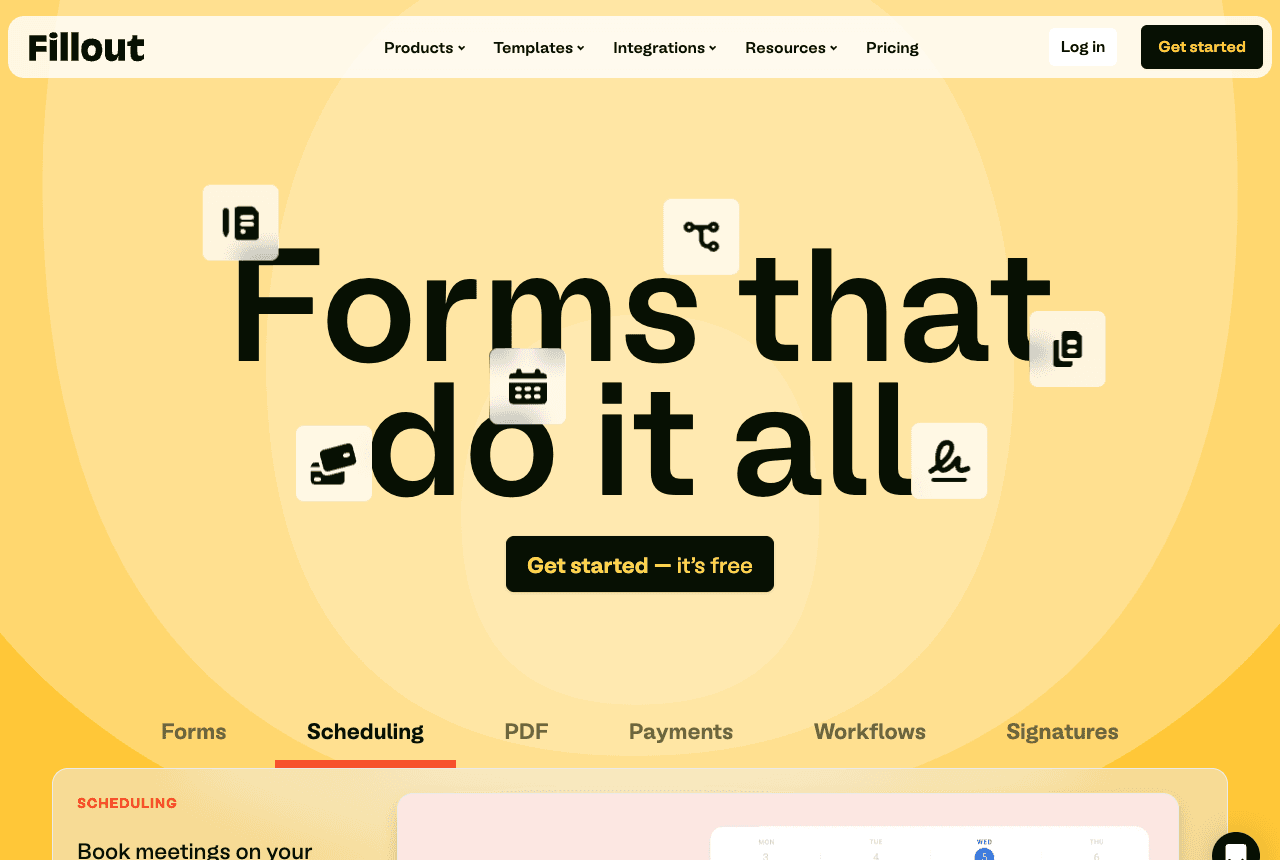 Fillout Productivity & Collaboration showing Productivity & Collaboration - Forms that do it all