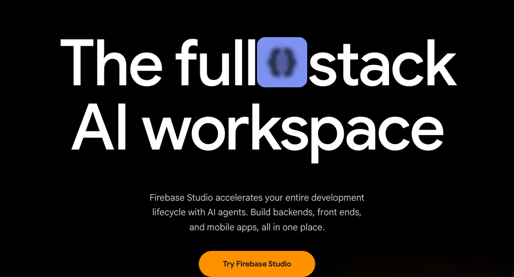 Firebase Studio Code Assistance showing Code Assistance - Accelerate your entire app lifecycle with AI agents in one cloud wo