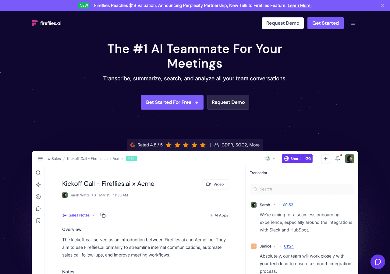 Fireflies.ai Screenshot - AI tool for Financial Experts