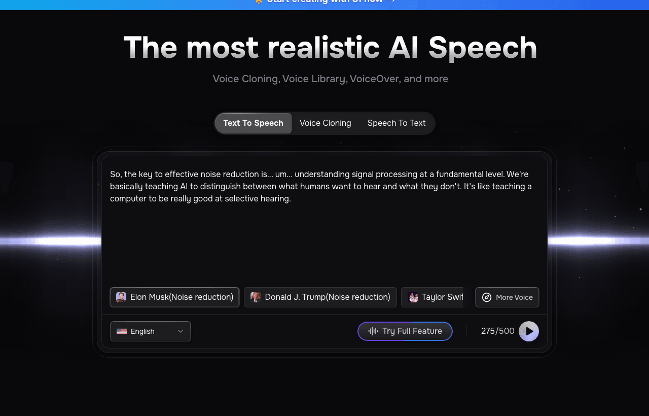 Fish Audio Audio Generation showing Audio Generation - Dive into the sounds of the ocean