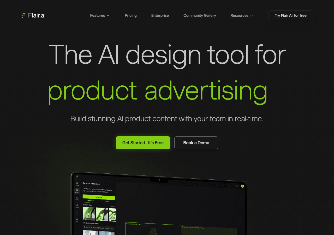 Flair AI Image Generation showing Image Generation - AI product photo generator and editor