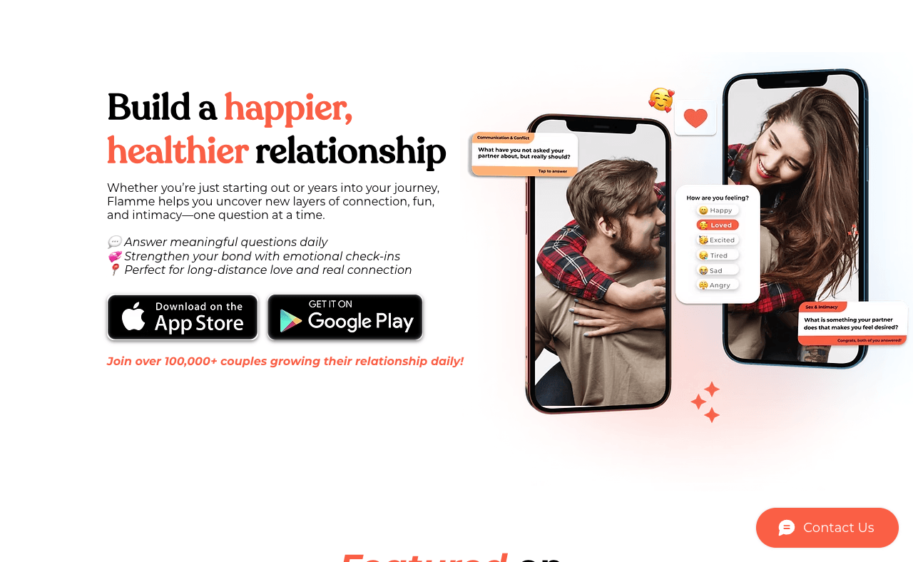 Flamme Conversational AI showing Conversational AI - Meaningful questions, games, and an AI love coach for couples