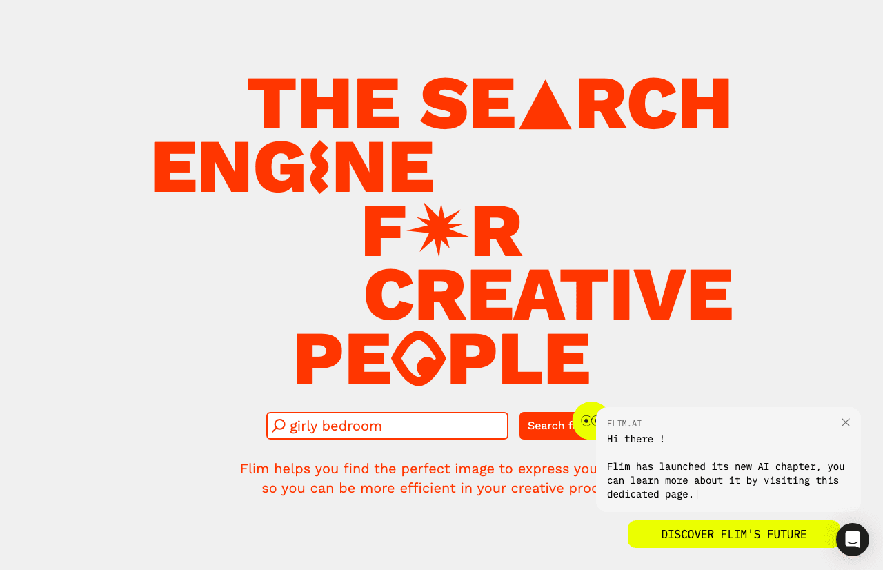 Flim Search & Discovery showing Search & Discovery - The search engine for creative people