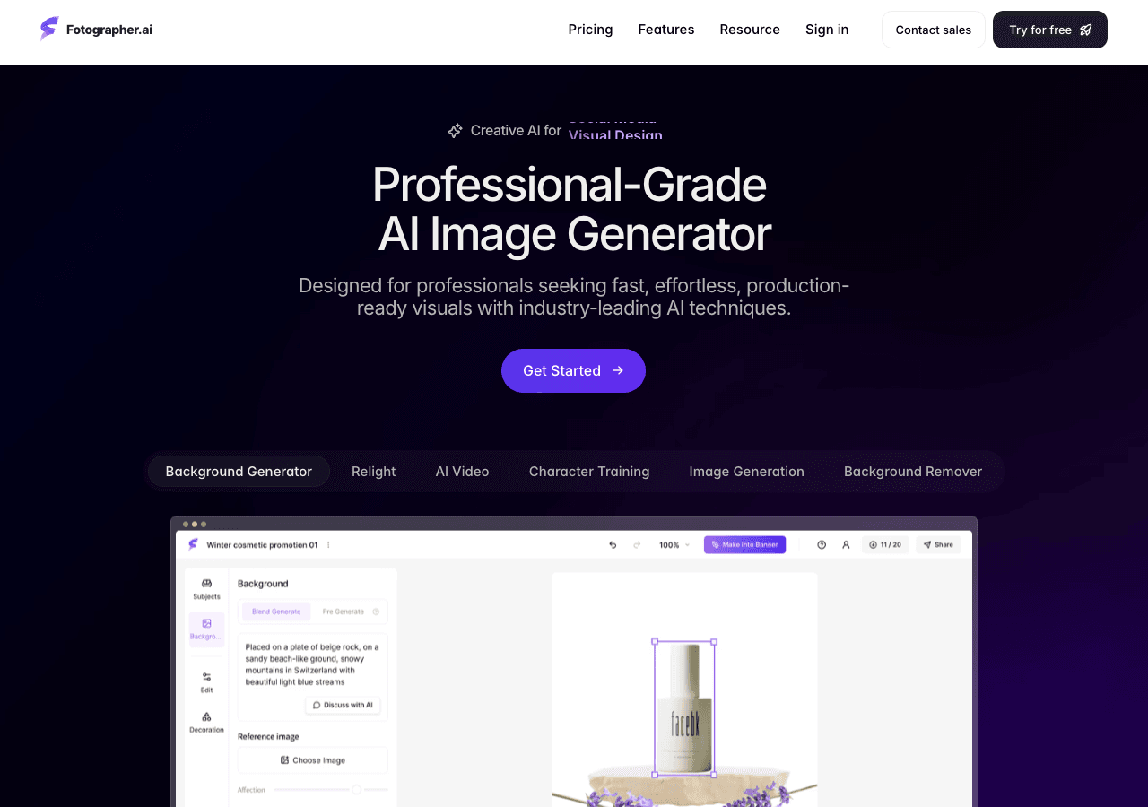 Fotographer AI Image Generation showing Image Generation - World-Class Product Photography, Born on Your Computer